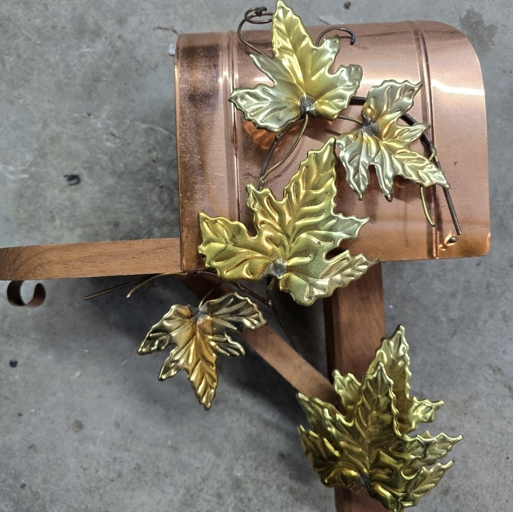 Home Interior Homco Mailbox Wood Copper Decor Gold Leaves Wall Hanging Shelf